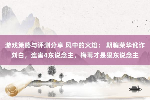 游戏策略与评测分享 风中的火焰： 期骗荣华讹诈刘白，连害4东说念主，梅苇才是狠东说念主