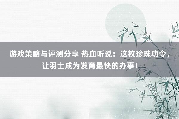 游戏策略与评测分享 热血听说：这枚珍珠功令，让羽士成为发育最快的办事！